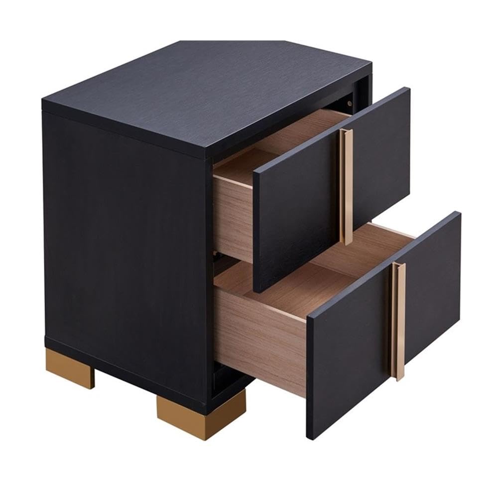 Pemberly Row 2-Drawer Wood Nightstand, 22.25 in H x 21.75 in W x 16.25 in D, Black and Gold Finish, Art Deco Style, Metal Glide Drawers, Geometric Accent, Bedroom Furniture Storage