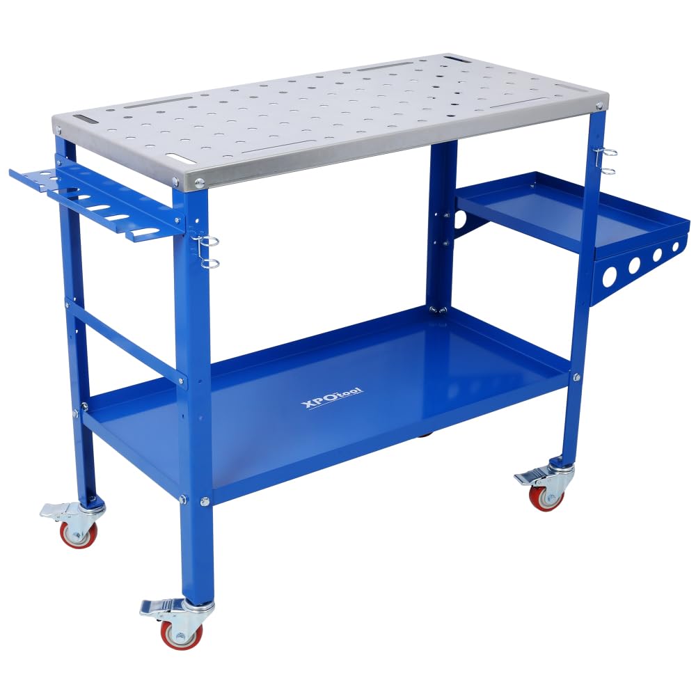 36x18 Welding Table 1200lbs Capacity Steel Workbench on Wheels Lockable Casters Tool Tray