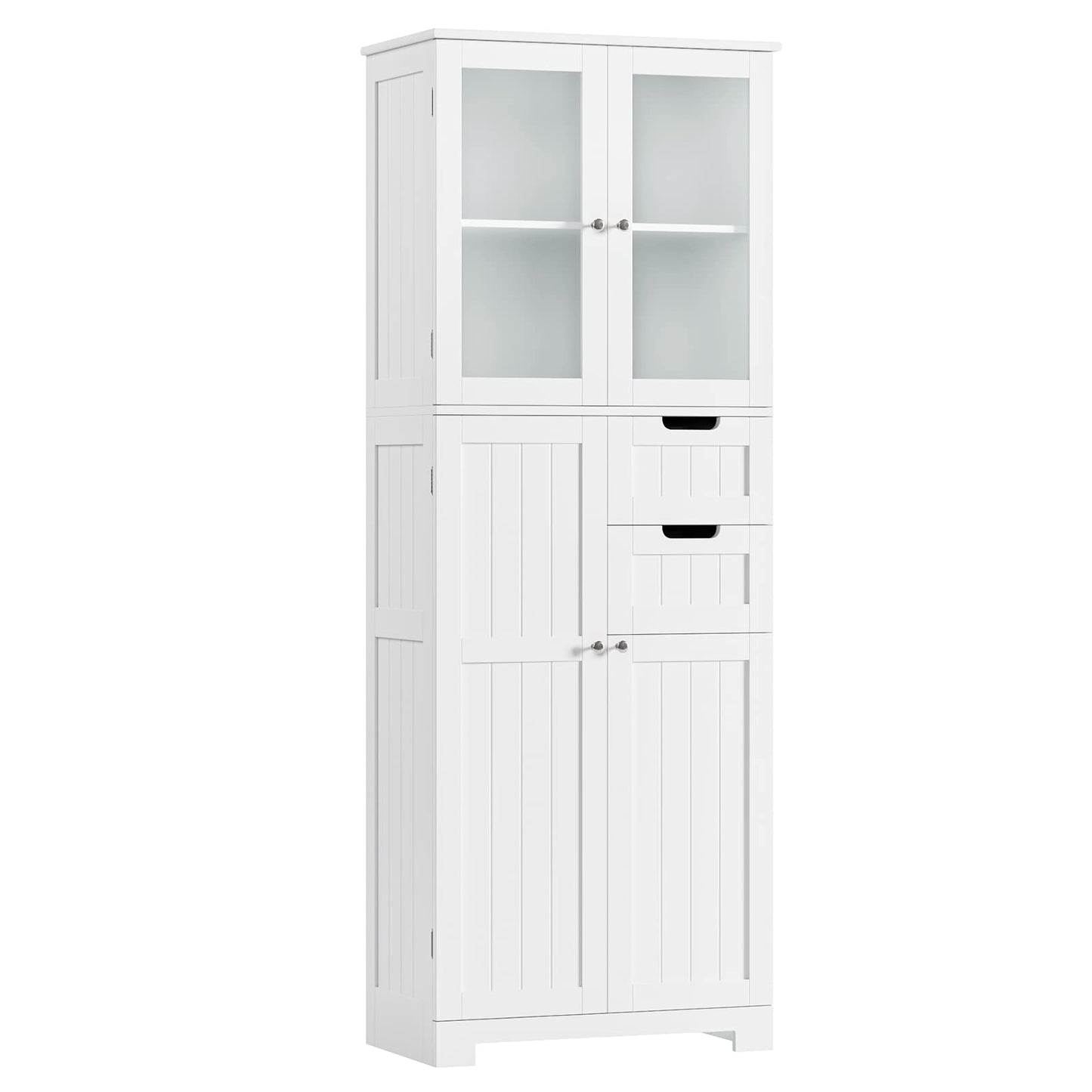 BOTLOG 67'' Tall Bathroom Storage Cabinet, Linen Cabinet with Glass Doors and Adjustable Shelves, Kitchen Pantry with 2 Drawers for Bathroom, Living Room, Dining Room, White