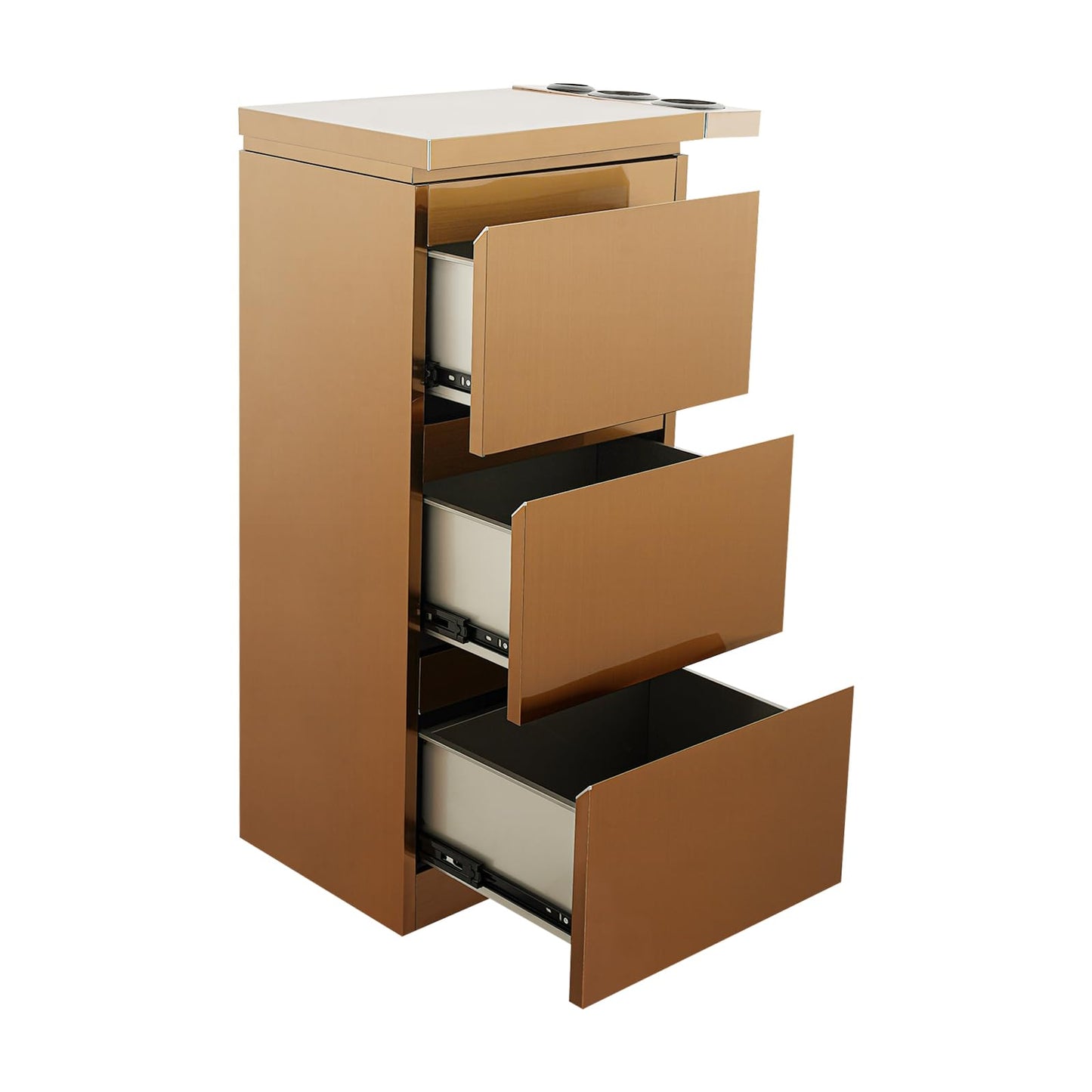 Salon Station for Hair Stylist, 3-Drawer Stainless Steel Salon Storage Cabinet Barber Organizer with 3 Hair Dryer Holders, Smooth & Silent Sliding (Rose Gold)