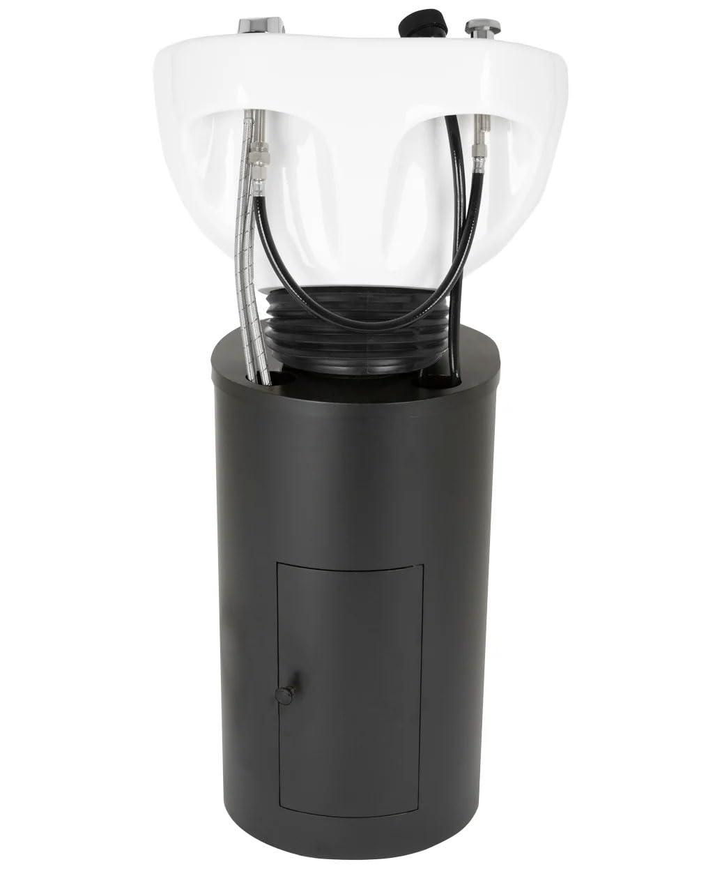 Buy-Rite Paris Pedestal Shampoo Unit with Black Metal Base with Tilting Porcelain Shampoo Bowl, Easy Access Rear Plumbing Door, NIN-030BLACKBASE-WHT (White Bowl)
