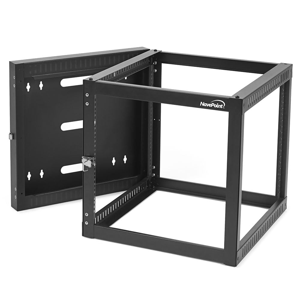 NavePoint 9U Wall Mount Server Rack with Hinged Back, 4-Post 24” Deep, Rear Swing Frame 9U Network Rack Wall Mount for 19 Inch Equipment AV IT Easy Cable Management, Black