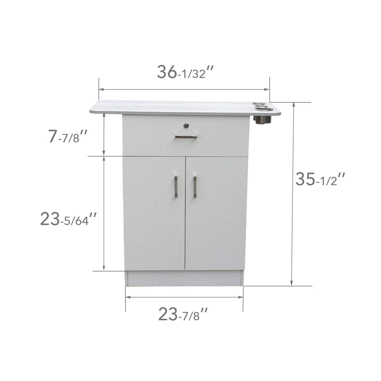 Berkeley Chloe Styling Station, Barber Salon Cabinet with Appliance Holder Lockable Drawer for Beauty Spa Salon Equipment, Black Cabinet Silver Top