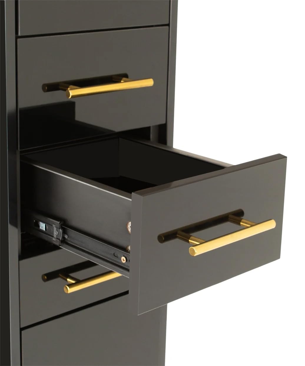 Buy-Rite Modena Double-Sided Styling Station for Professional Salons & Barbershops, Gloss Black, 2 Full-Length Mirrors, Storage Cabinets, Drawers, Slide-Out Tool Drawer, NIN-MD-01