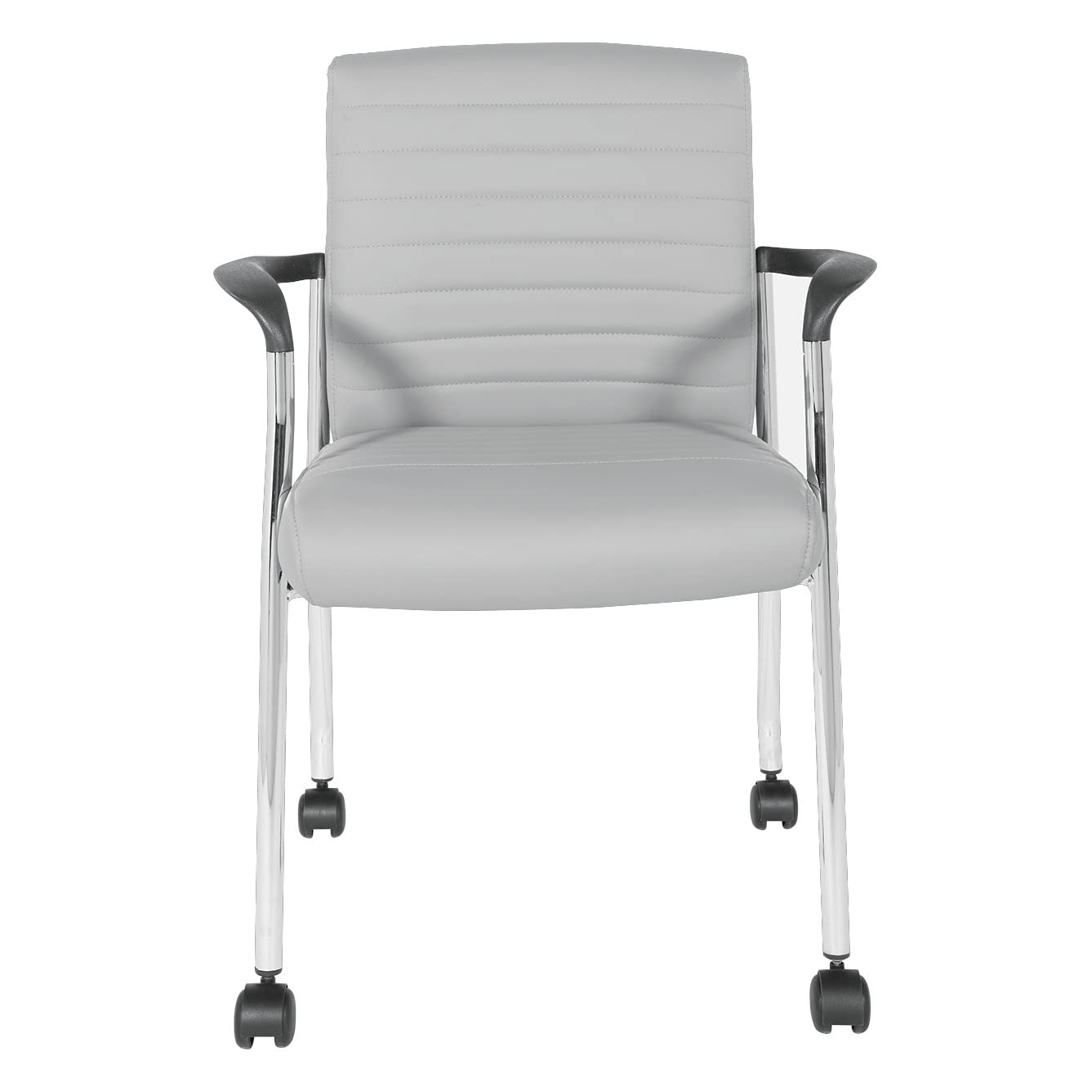 Office Star FL Series Faux Leather Padded Guest Chair with Built-in Lumbar Support and Casters, Charcoal Grey with Chrome Frame