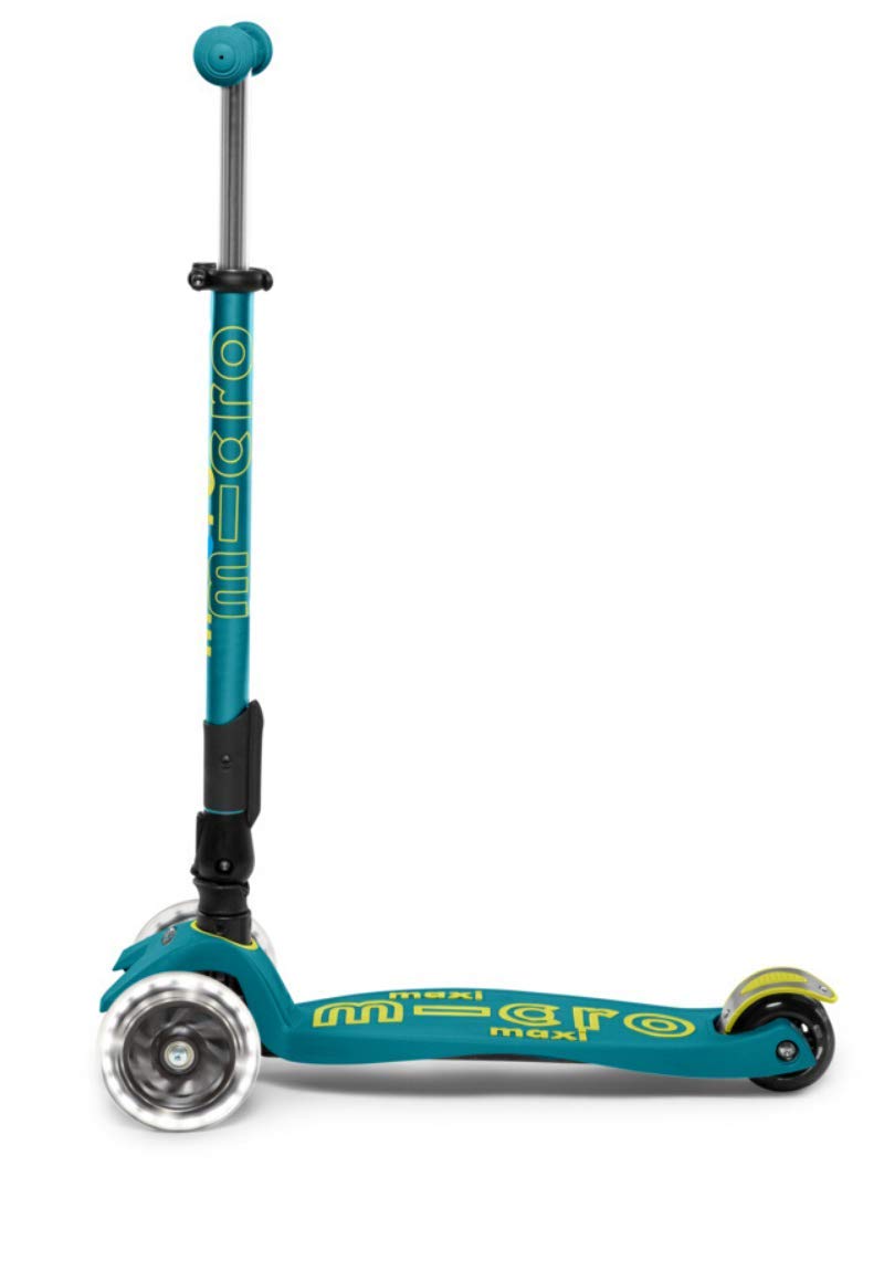 Micro Kickboard | Maxi Foldable LED Kids Scooter for Ages 5-12 | Children up to 110 lbs | 3 Wheel Lean-to-Steer Design | Adjustable T Bar | Smooth Ride, Motion Activated PU LED Wheels | Swiss Design