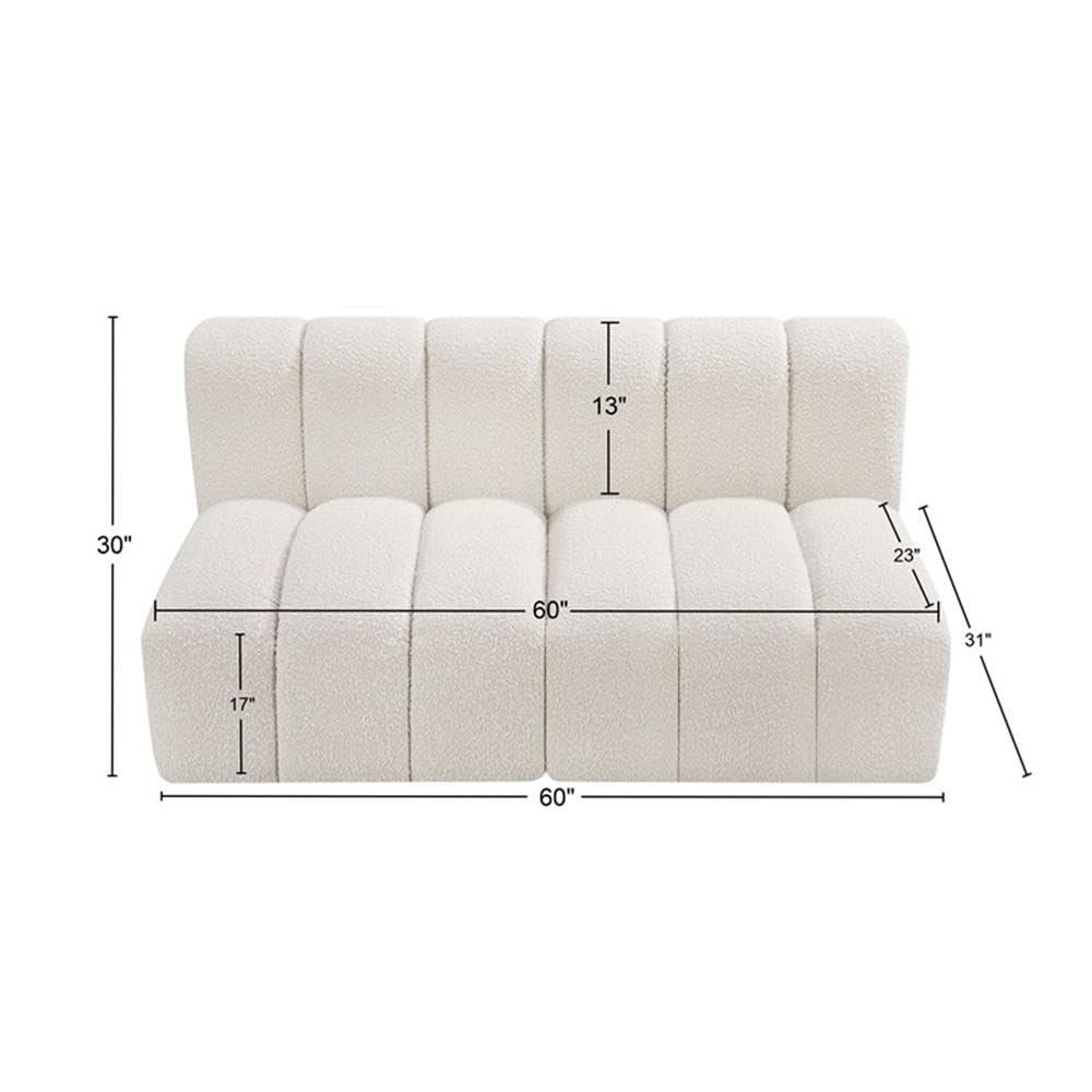 Meridian Furniture 102Cream-S2A Arc Collection Modern | Contemporary Modular Sofa with Rich Cream Boucle Fabric, Deep Channel Tufting, Modular Design, 60" W x 31" D x 30" H, Cream