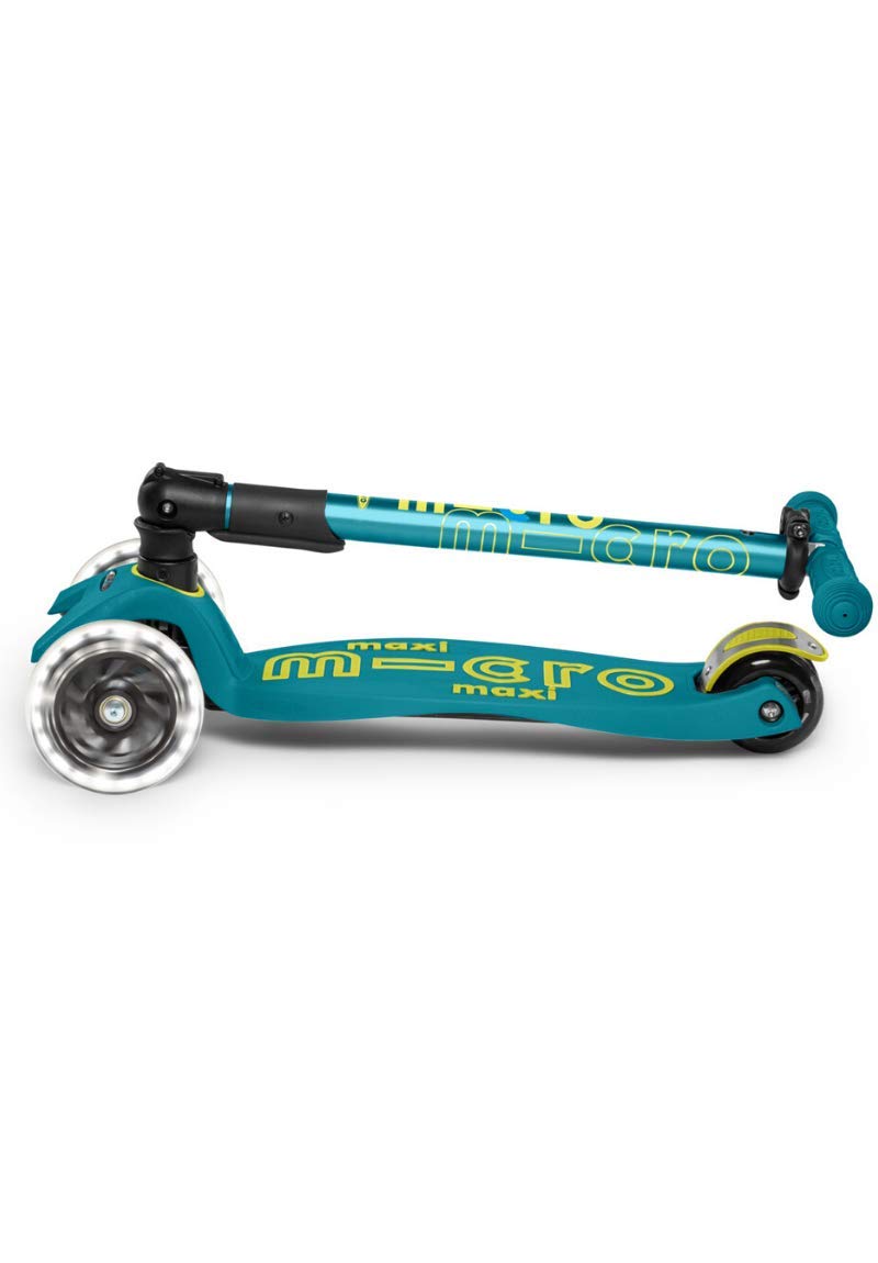 Micro Kickboard | Maxi Foldable LED Kids Scooter for Ages 5-12 | Children up to 110 lbs | 3 Wheel Lean-to-Steer Design | Adjustable T Bar | Smooth Ride, Motion Activated PU LED Wheels | Swiss Design