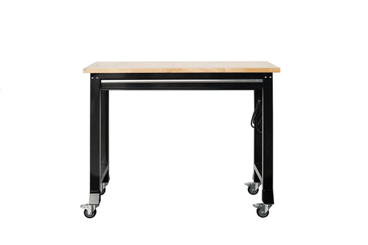 SafeRacks Workbench | 48” Adjustable Hardwood Work Tops | Premium, Standard, or Crank Handle | Rolling Work Station for Garage, Workshop, or Home | Heavy Duty (Premium)