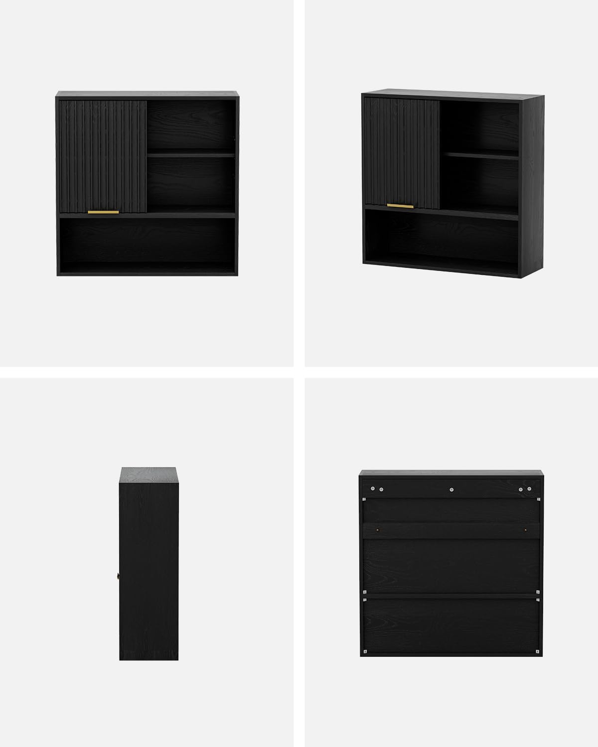 EYYTHUNG 2PCS Fluted Wall Cabinet Bathroom, Modern Medicine Cabinet with Sliding Door Adjustable Shelf Wood Storage Cabinet Wall Mounted for Kitchen Dining Room Living Room, Black