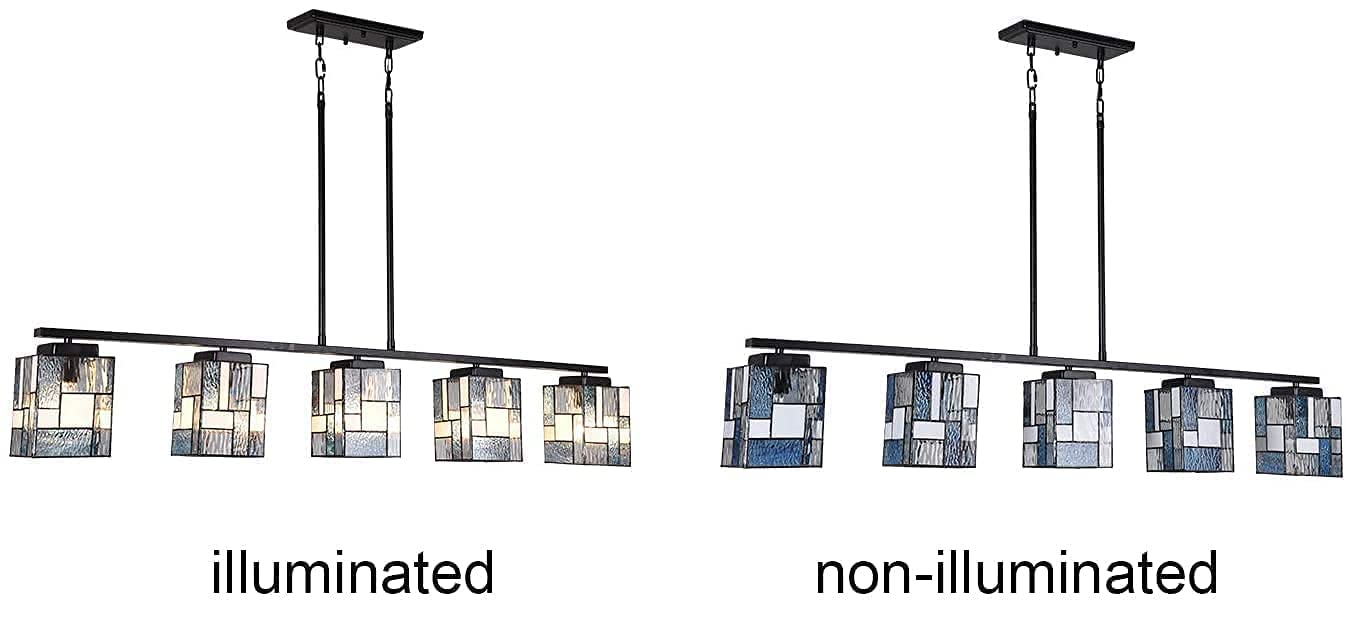 ARTZONE Tiffany Pendant Light Fixture[5 Lights][51''Wide*Adjustable Height] Stained Glass Tiffany Hanging Chandelier for Kitchen Island Dining Room(Blue)