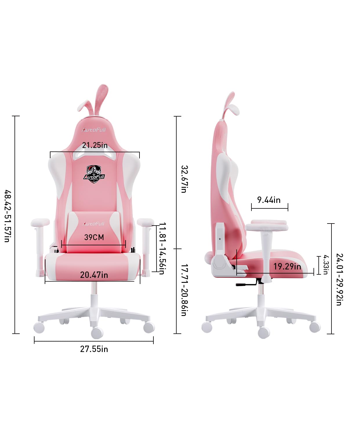 AutoFull C2 Gaming Chair Computer Chair with Ergonomic Wingless Cushion PU Leather Racing Style PC Chair with Footrest and Lumbar Support Pillow（Pink）