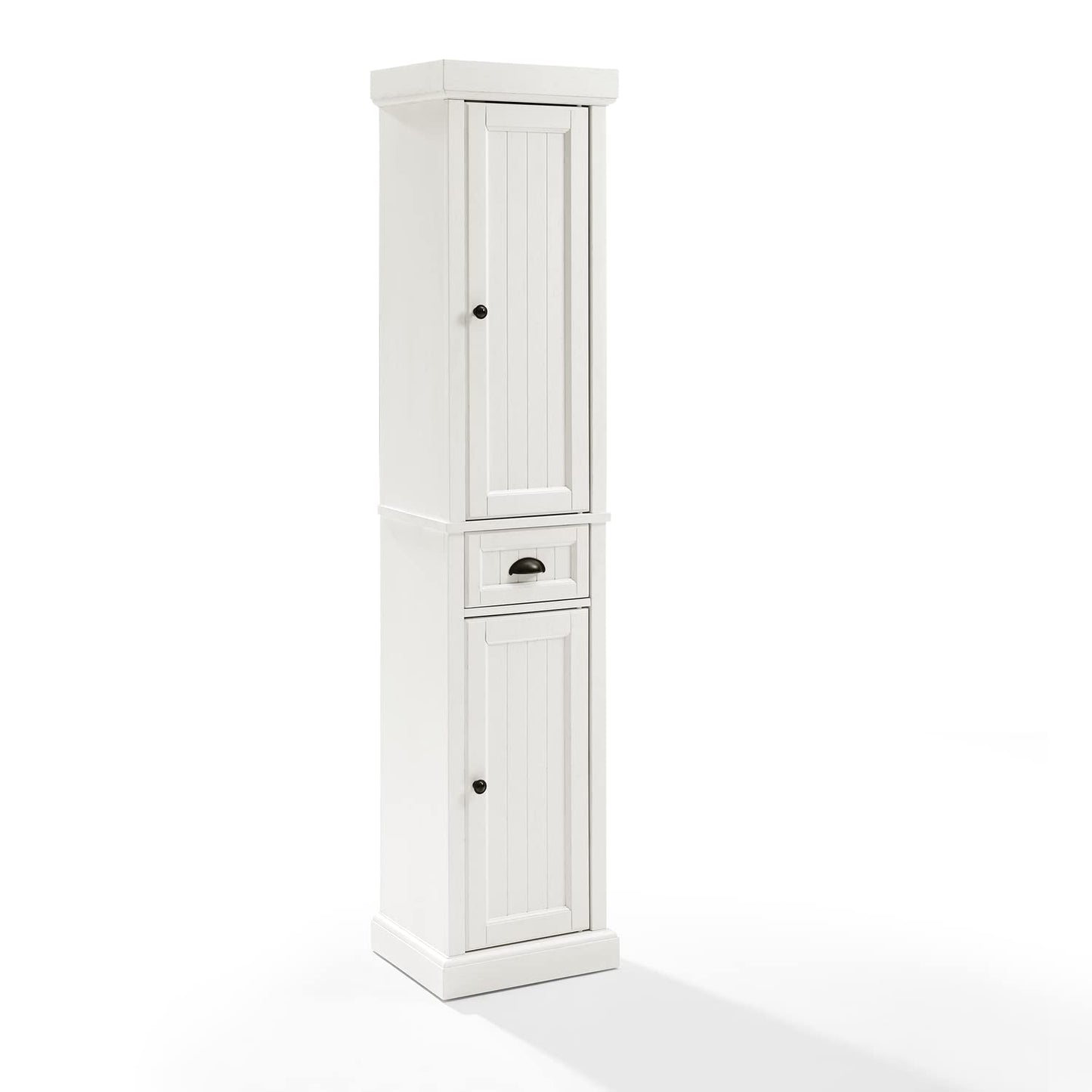 Maykoosh Country Cottage Wood Tall Linen Home Storage Cabinet with 2 Drawer in Distressed White, 2 Adjustable and Removable Shelves, 14" D x 16" W x 72" H