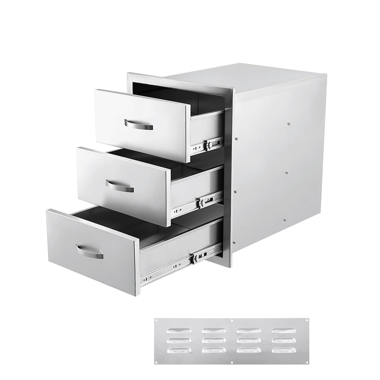GarveeHome 20" w x 27" h x 23" d Stainless Steel Outdoor Kitchen Drawers, Flush Mount Built-in 2-Drawer BBQ Access Storage – Enclosed Unit for Grill Islands & Outdoor Kitchens