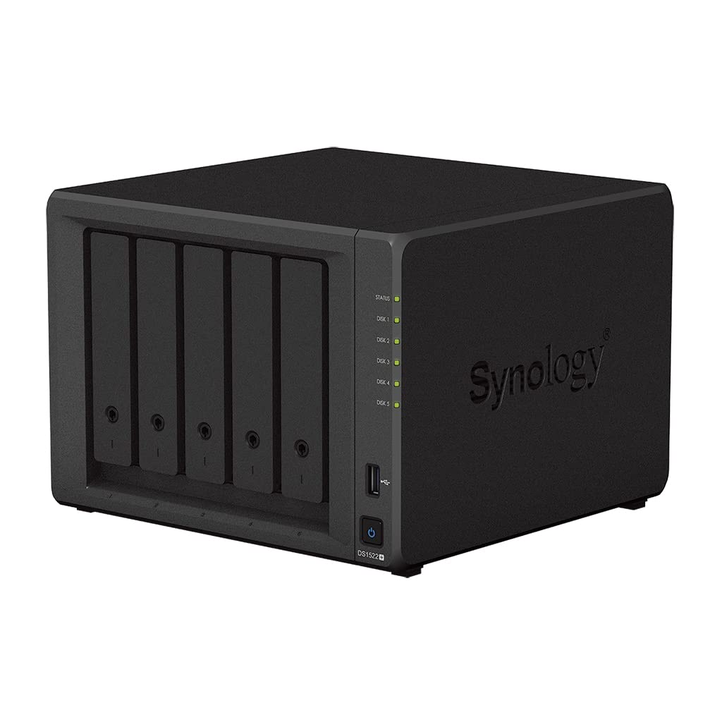Synology DiskStation DS1522+ NAS Server Bundle with Ryzen 2.6 GHz CPU, 32GB Memory, 60TB HDD Storage, 1TB M.2 NVMe SSD, 4 x 1GbE LAN Ports, DSM Operating System
