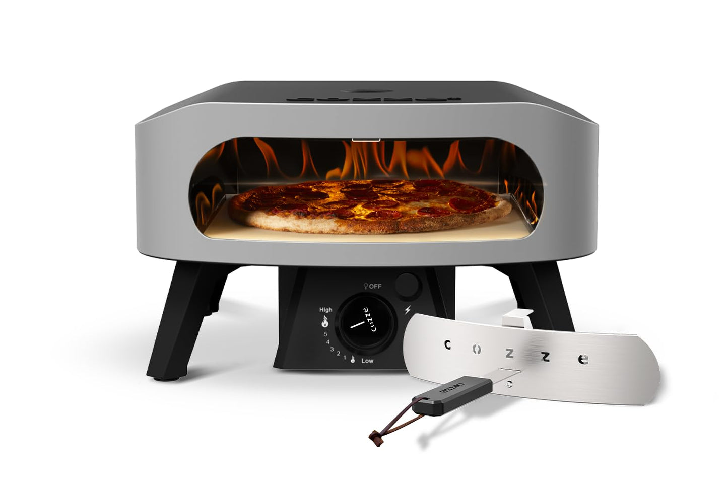 Cozze 13" Classic Portable Outdoor Pizza Oven - Fire & Stonebaked 13 Inch Pizzas in 60 Seconds - 28mbar Propane Gas Oven, Oven Door, Cordierite Pizza Stone, Built-in Thermometer, Gas Hose & Regulator
