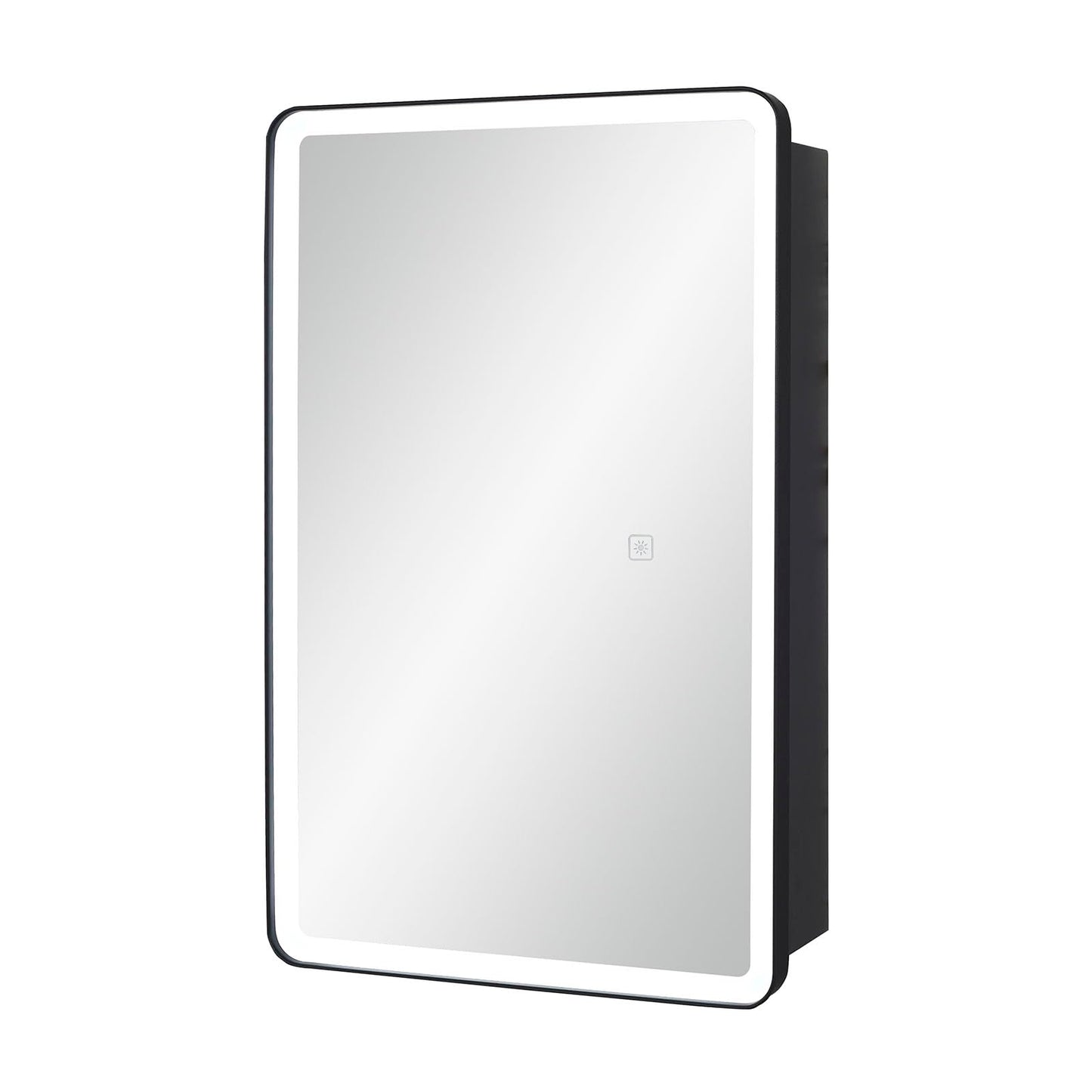 IDYLLOR Lighted Bathroom Medicine Cabinet with Round Corner Framed Mirror Door 15 x 25 inch, Left Hand Opening, Recessed or Surface Mount, with Adjustable Glass Shelves