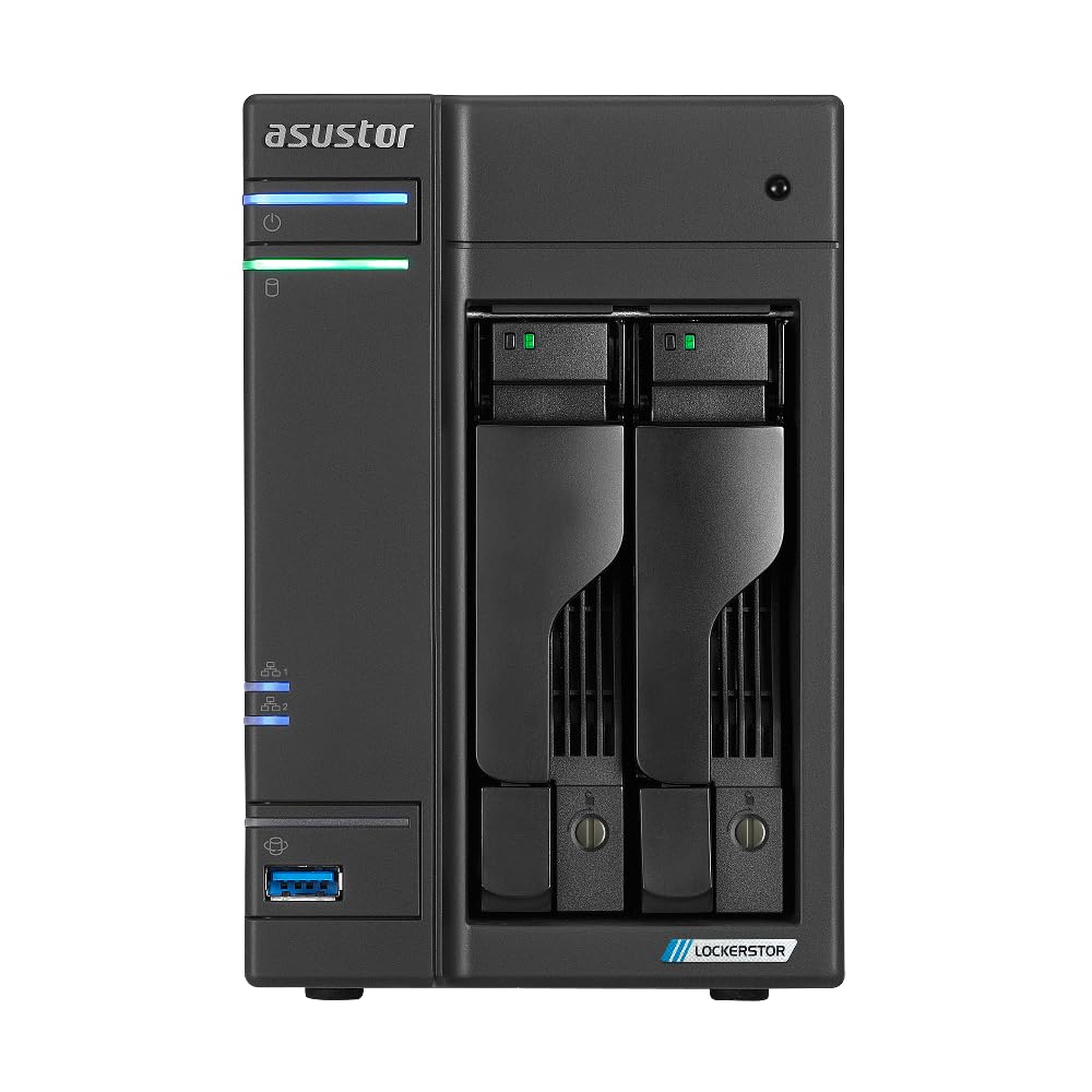 Asustor / DiscTech 24TB NAS Bundle: Lockerstor 2 Gen2 AS6702T NAS Server with 2x8TB SATA HDD and 4x2TB NVMe M.2 SSDs, 8GB RAM, Dual 2.5GbE LAN Ports