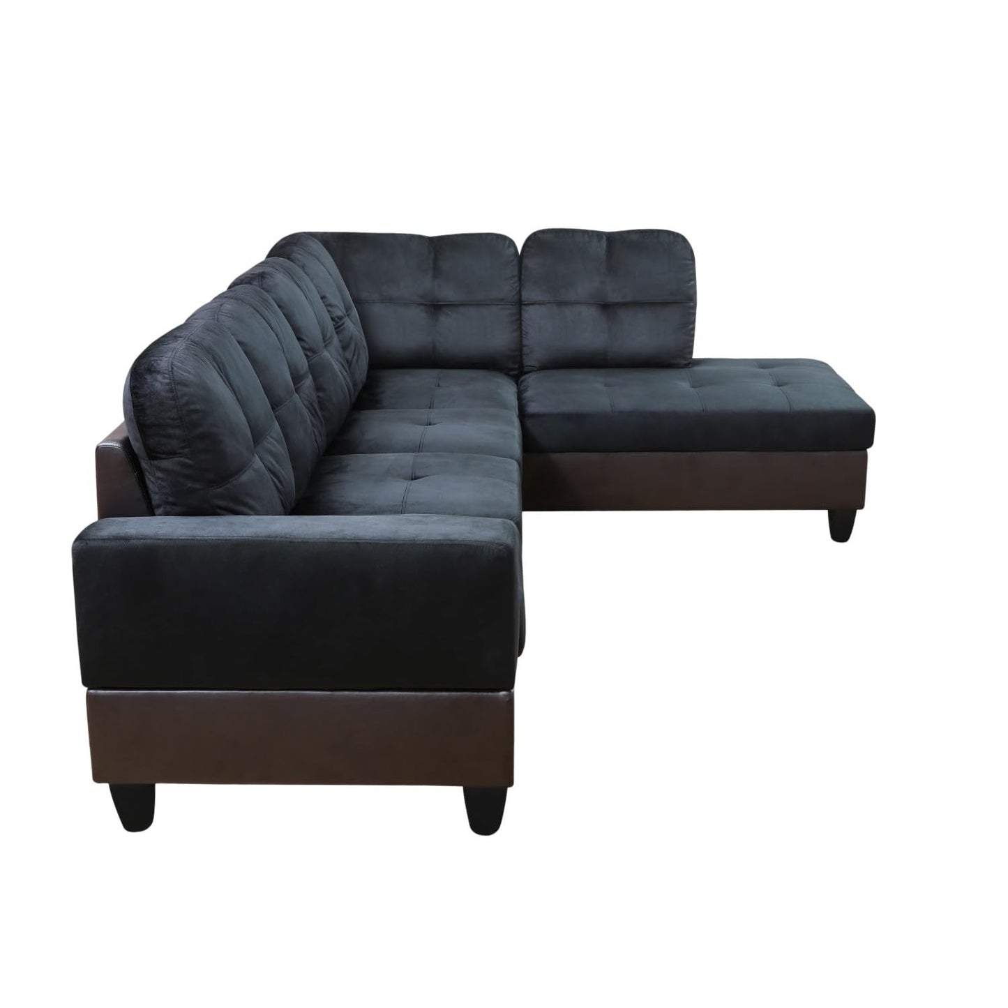 UOCFYK Sectional Sofa Couch with Right Chaise, L Shaped Couches Lint and PVC for Living Room, Office, Apartments, Small Space, Dark Brown
