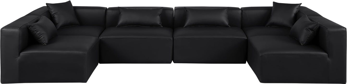 Meridian Furniture 668Black-Sec6D Cube Collection Modern | Contemporary Modular Sectional with Soft Black Vegan Leather, Modular to Create Infinite Configurations, 144" W x 72" D x 26" H, Black