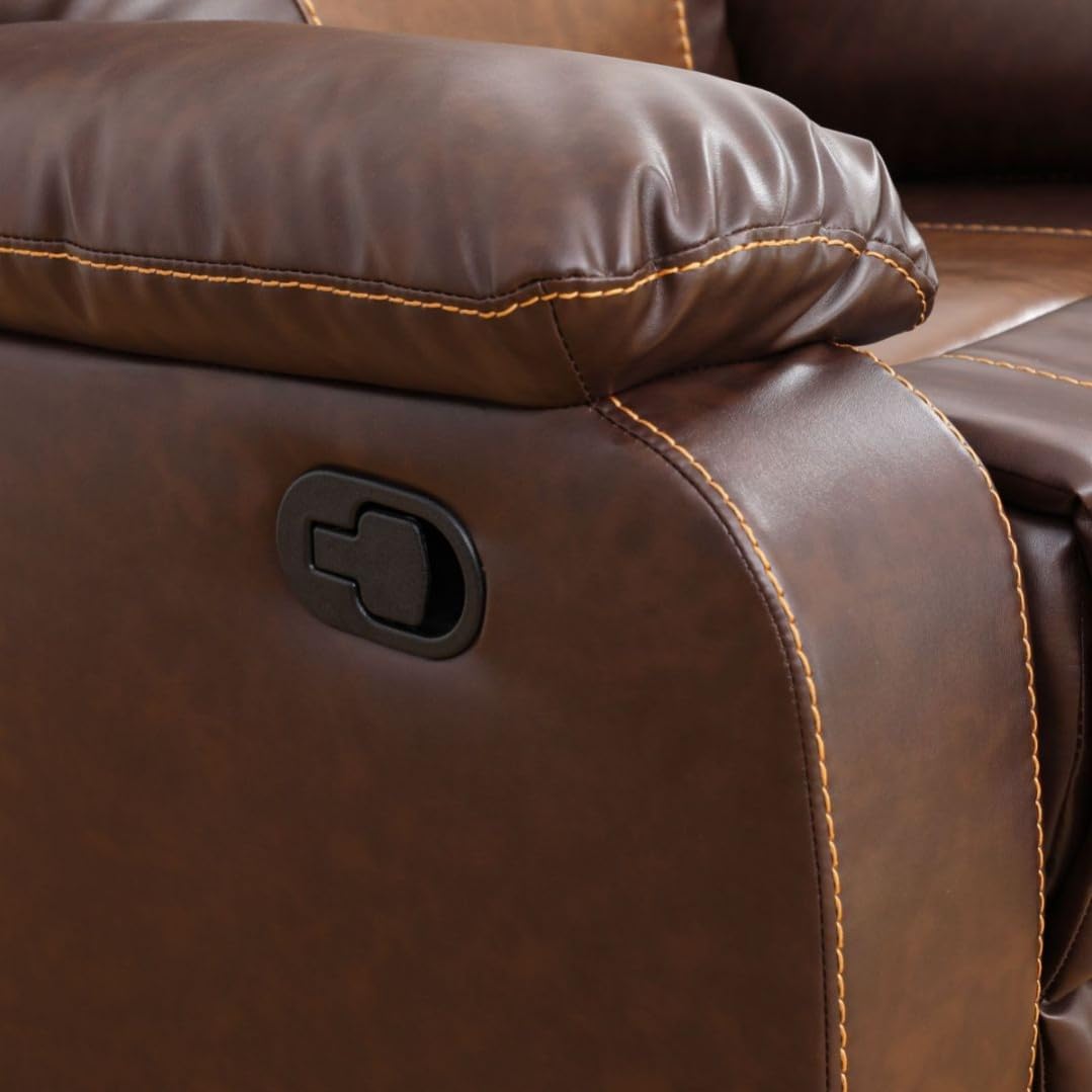 Manual Breathing Leather Reclining Sofa, Comfortable Wide Lazy Leather Couch for Living Room (Brown, Three-Seater)