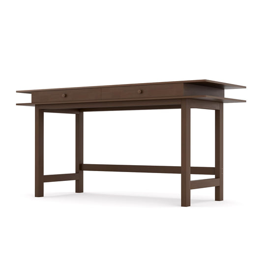 ELEVAQ Double-Top Solid Wood Desk - 60-Inch Mid-Century Modern Writing Table with Drawers for Home Office, Study, and Creation, Rubberwood Computer Desk in Black Walnut