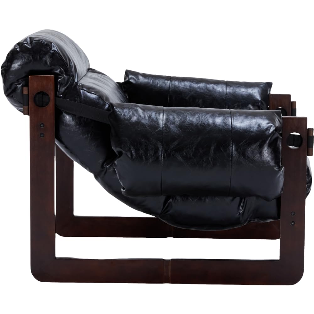 GDFStudio Aogex Oil Waxed Leather Lounge Sofa, Accent Chair, Leather Club Chair, Armchair with Removable Pillow, Comfort Chaise Lounge, Single Reading Sofa for Living Room Bedroom Home, Black