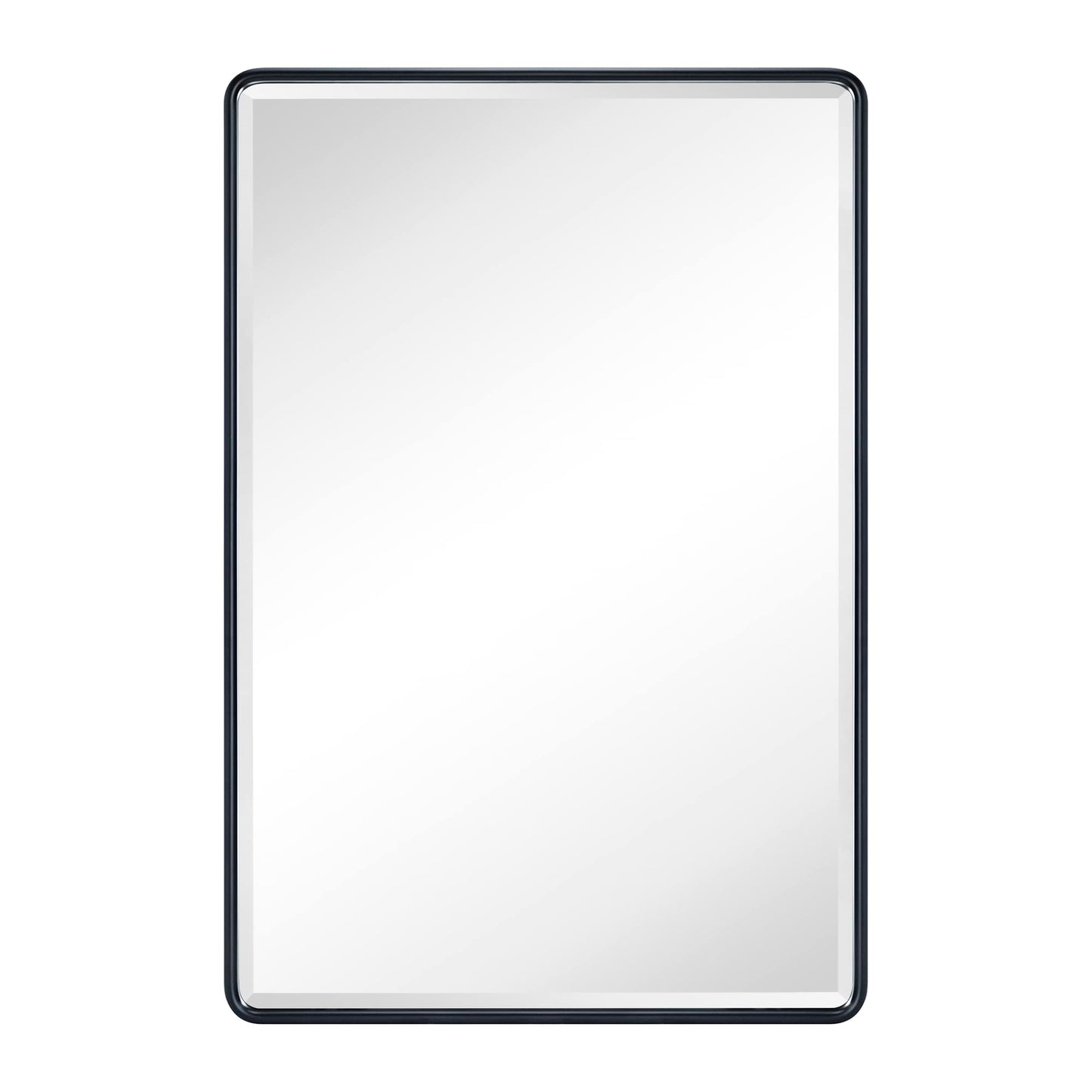 TEHOME Farmhouse Matt Black Recessed Bathroom Medicine Cabinet with Mirror Rounded Rectangle Metal Framed Medicine Cabinet with Beveled Mirror 20x30''