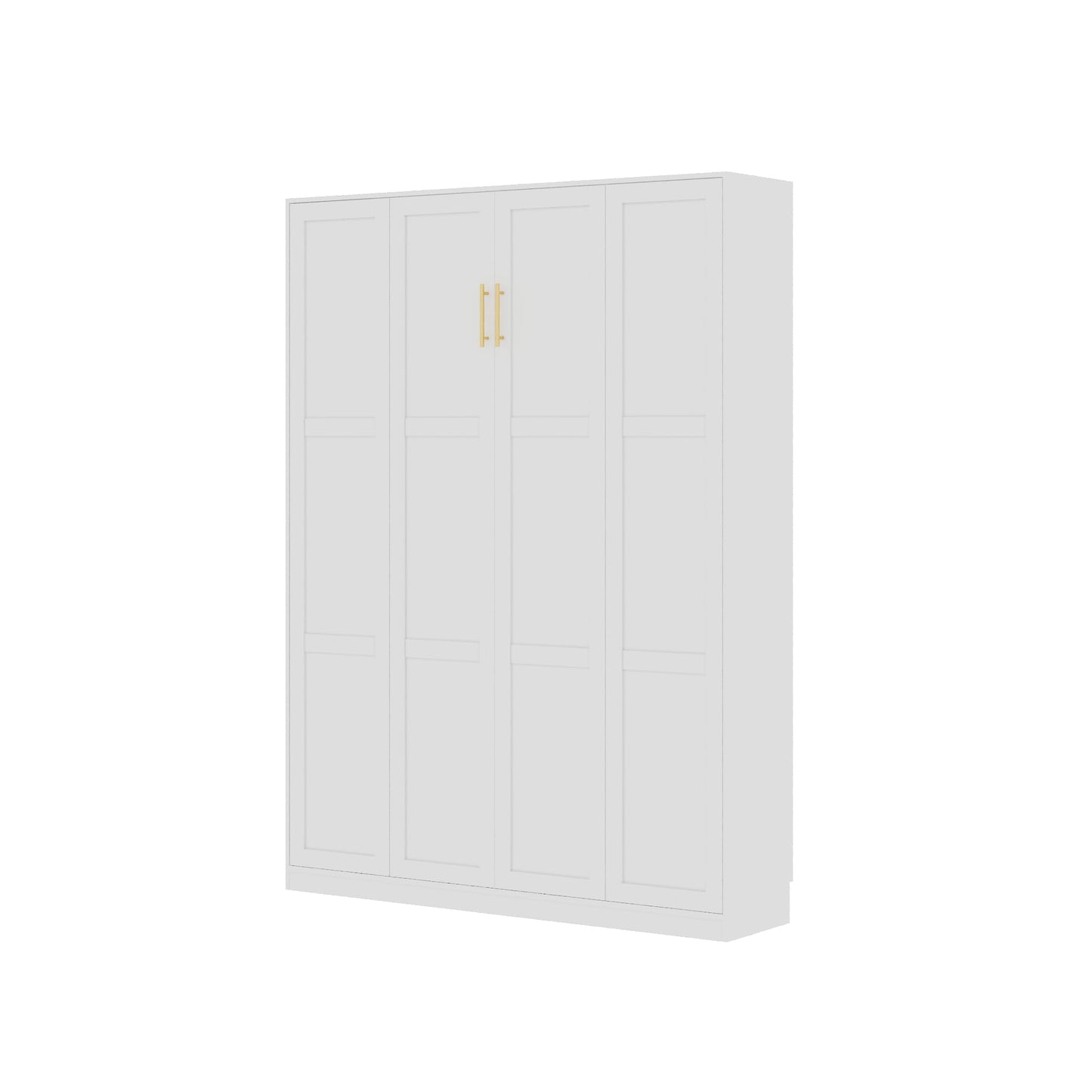 Jiaoun Queen Murphy Bed,Farmhouse Guest Beds,Folding Wall Bed with Hydraulic Bar,64" W Twin Murphy Beds with 2 Glass Storage Cabinet for Small Spaces/Offices/Apartments/Guest Room,White+White
