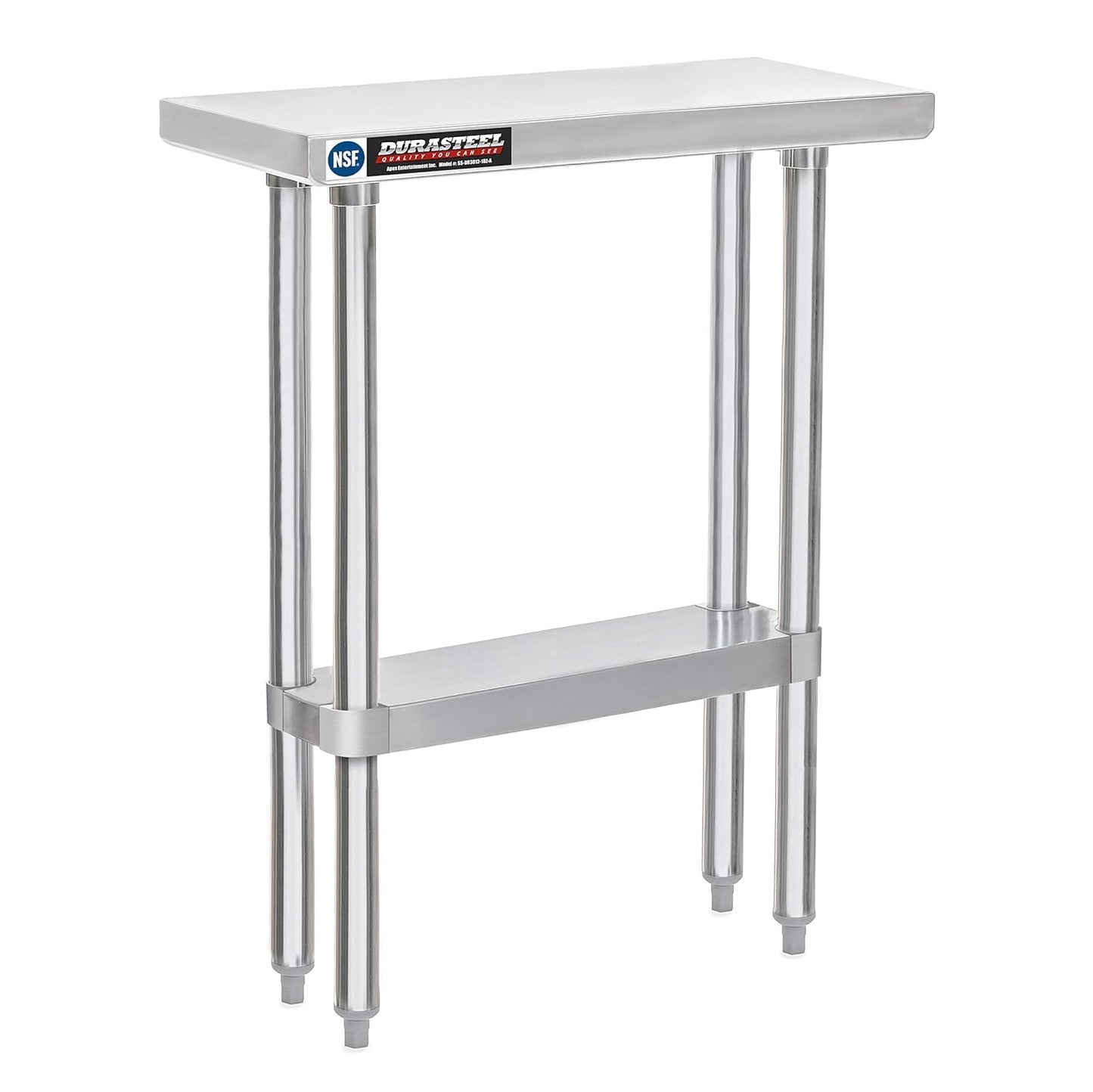 DuraSteel 30x12 Stainless Steel Work Table - NSF Commercial Prep Metal Table - Outdoor Pizza Oven Stand w/Under Shelf - Kitchen Island Laundry Utility Garage Microwave Stand Large Rolling Storage Cart