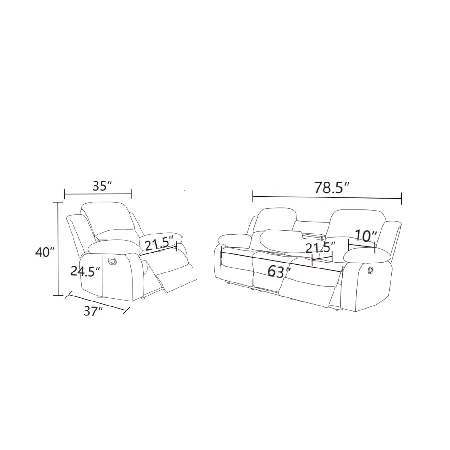 Trygoal Manual Recliner Sofa Set, Linen Reclining Living Room Furniture Set, Adjustable Backrest Reclining Chair & a 3 Seater Couch Furniture Set for Living Room & Home Theater, White Grey