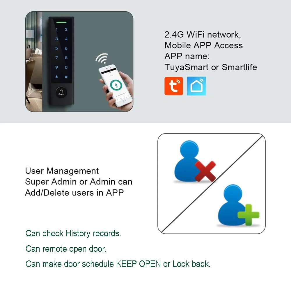 MENGQI-CONTROL WiFi Remote Manage IP66 Watreproof Access Control Keypad 600lbs Electric Magnetic Lock110-240V Power Supply Box(Support Backup Battery) Smart Phone App Remote ADD/Delete User