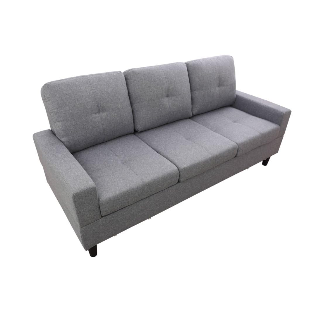 UOCFYK 3-Piece Faux Leather & PVC Sofa with Storage Ottoman with Lounge Chaise (2 Ottomans) Set, Sectional Couch Sofa Set for Living Room, Office, Small Space, Brown and Grey