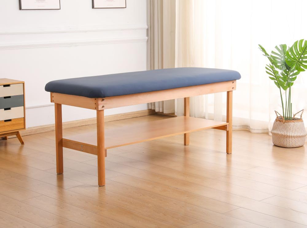 Carenovo Medical Examination Table, Wooden Frame with Navy Cushion, Treatment Bench for Clinic (Black)