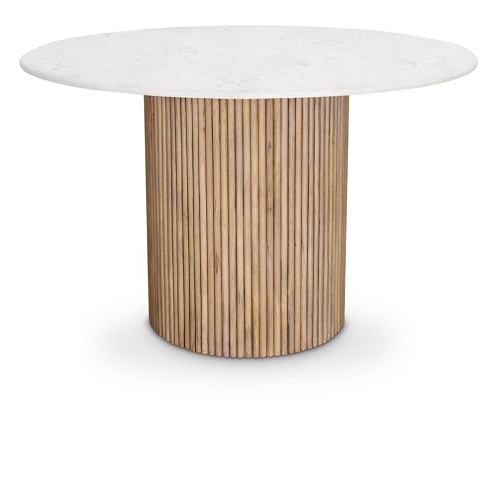 Meridian Furniture 757-T Oakhill Collection Modern | Contemporary Dining Table with Natural White Oak Finish, Solid Mango Wood Base, Genuine Marble Top, Fluted Wood, 47" W x 47" D x 30" H, Natural