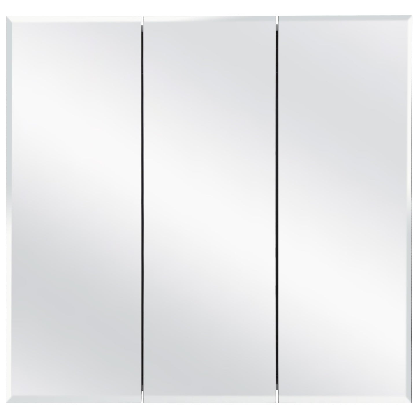 Design House Cyprus 30-in. Wide Medicine Cabinet, 3 Frameless Mirrored Doors, 2 Adjustable Shelves, Pre-Assembled, Surface or Recess Mounted, White, 30.0 in. W x 4.4 in. D x 30.0 in. H, 59749