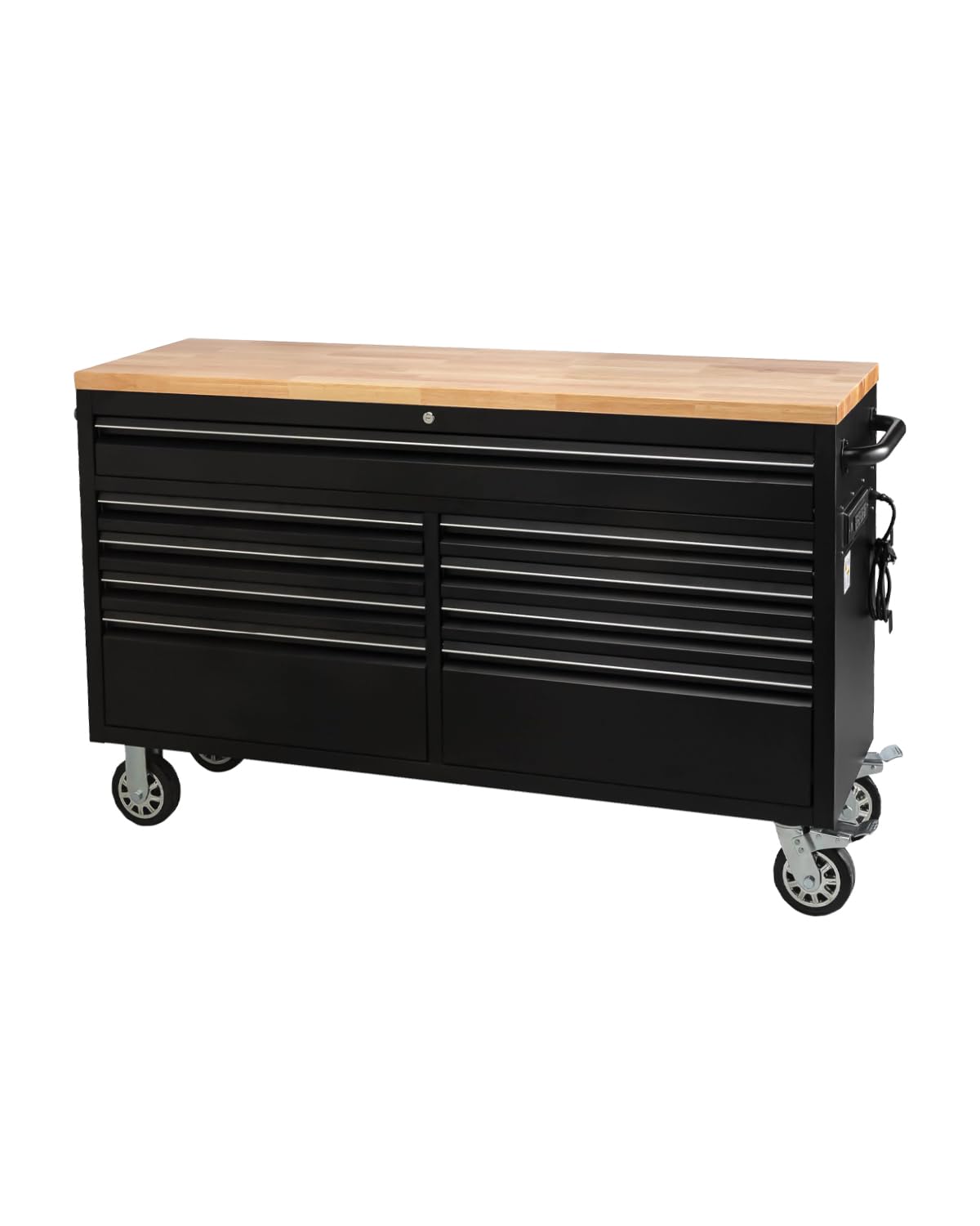 GarveeTech 61-Inch Heavy-Duty Rolling Tool Chest & Mobile Workbench with 9 Drawers, Rubber Wood Tabletop, Key Locking System, Drawer Liners and Wheels, Steel Storage Cabinet for Garage, Workshop