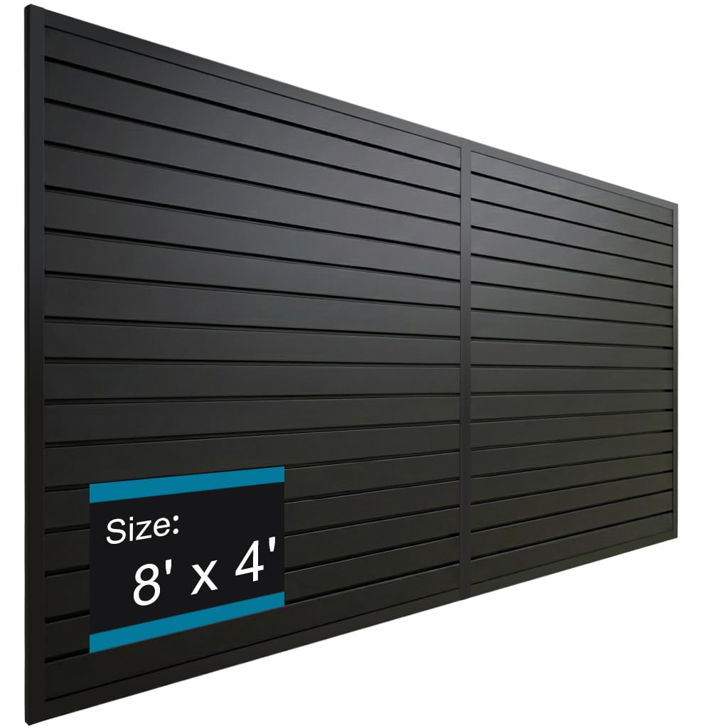 Dmprosel PVC Slat Wall Paneling 4x8 ft, Black Slatwall Panel for Garage Organization Storage System, Garage Wall Organizer, Waterproof Slat Board for Bathroom, Laundry Room, Garden Tool