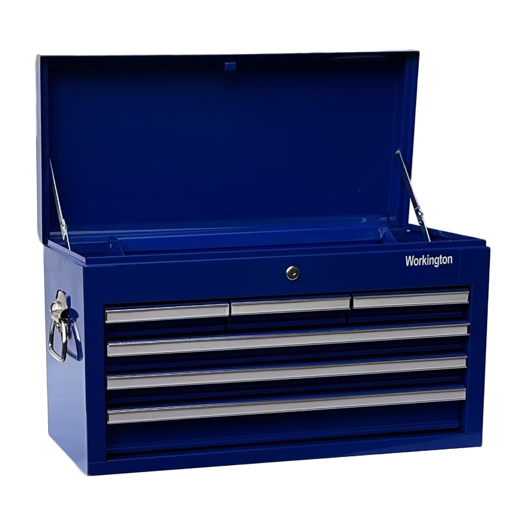 Workington Professional Industrial Portable Metal Tool Chest with 6 Drawers, 26" 6-Drawer Tool Chest Cabinet with Ball Bearing Drawer Slides, Steel Tool Storage Box Organizer 4015 Blue