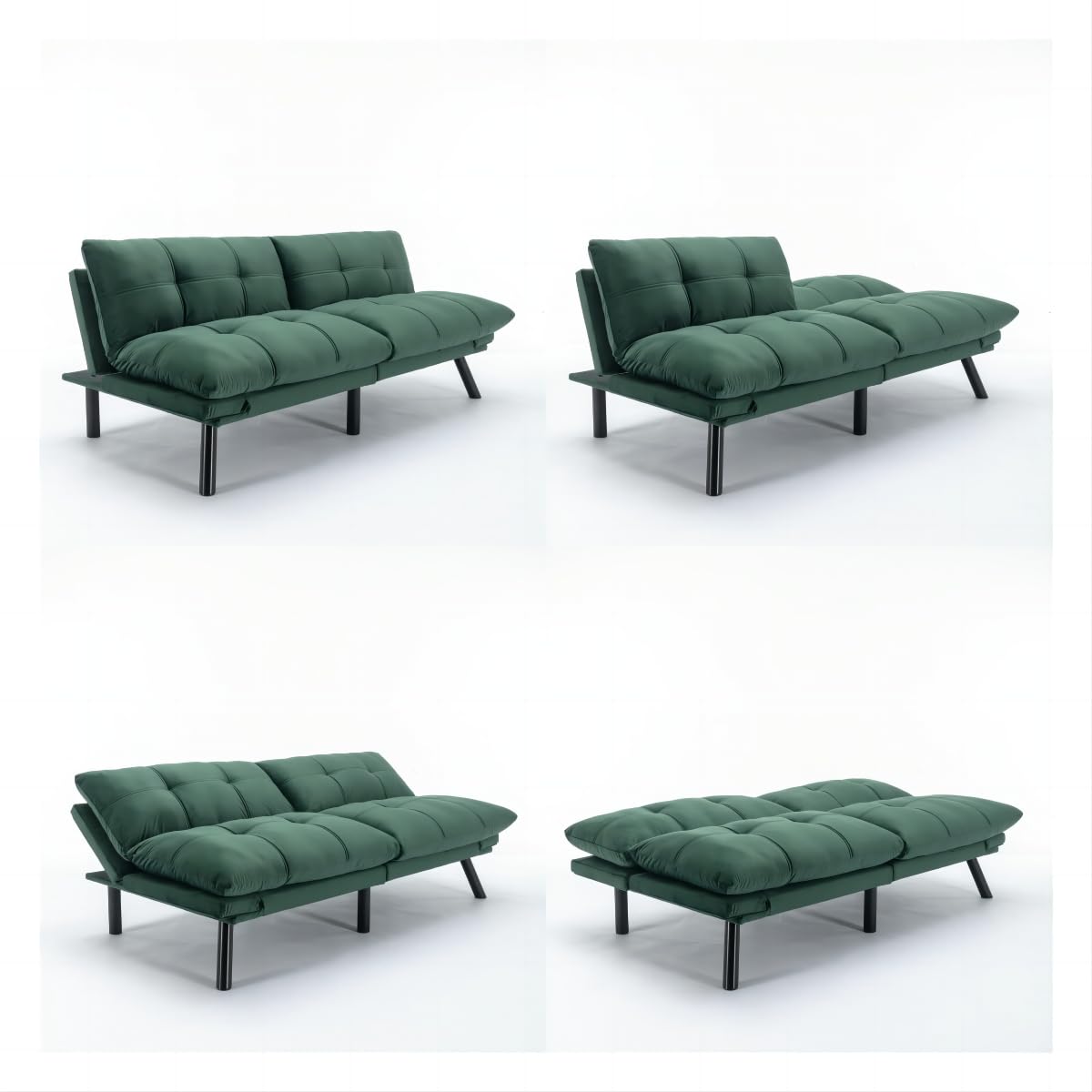 GDFStudio Hayezc Loveseat Sofa, Convertible Sofa Bed, 2-in-1 Folding Modern Futon with Adjustable Armrest & Backrest, 800lbs Capacity Small Apartment Sleeper for Living Room, Office, Emerald Green