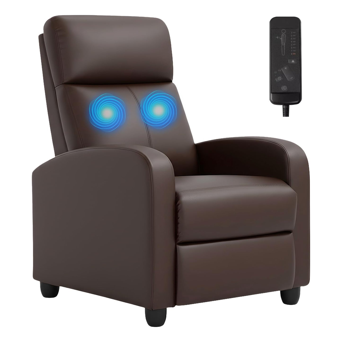 PayLessHere Recliner Chair Single Reclining Sofa Home Theater Seating with Lumbar Support and Padded Backrest for Living Room and Bedroom (Leather, Brown-Massage)