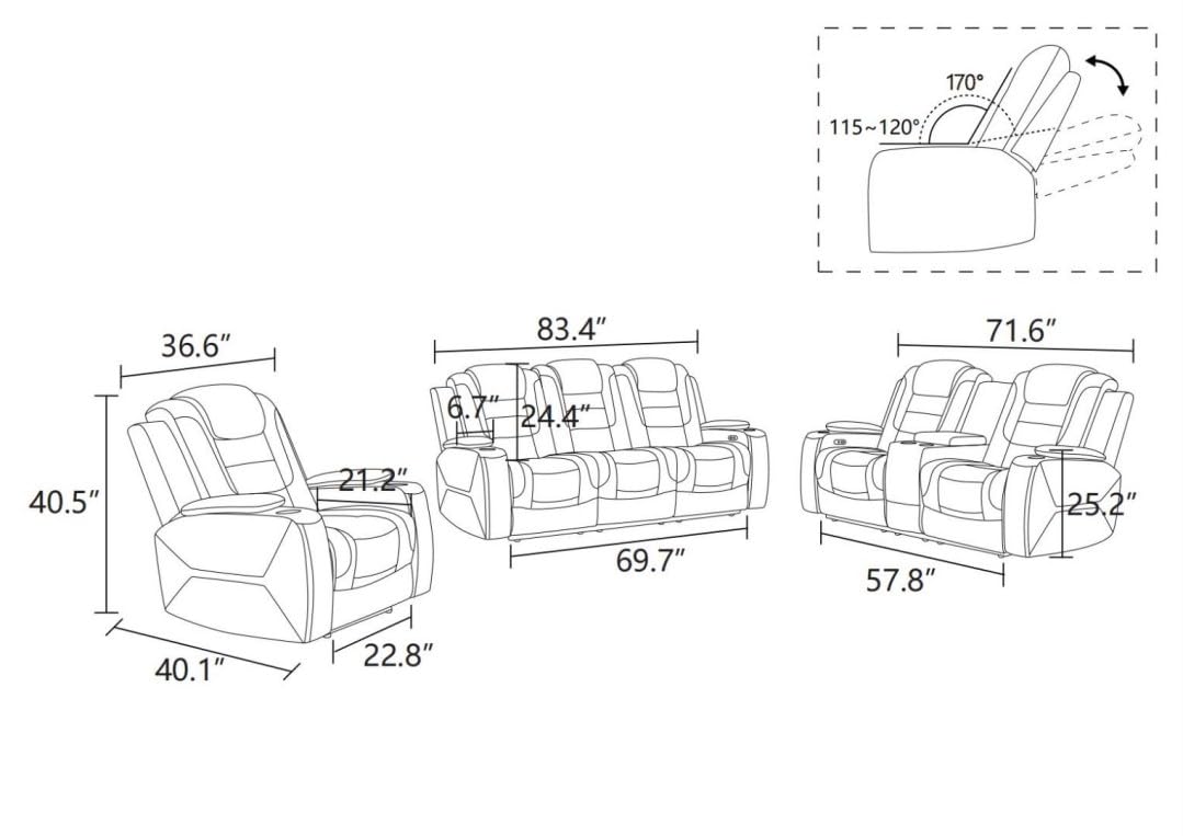 Electric Power Recliner Sofa Living Room Furniture, Comfy Home Theater Breathing Leather Seating with USB 2.0 Charging Ports, LED Light Strips, Fold-Down Table & Wireless charging device (White-2)