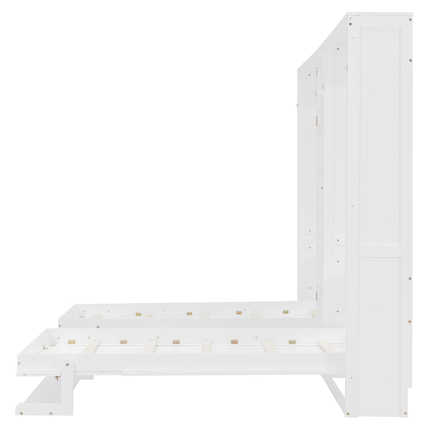 Merax Dual Twin Murphy Bed with Cabinets and Shelves, Space Saving Wall Bed with Storage, Foldable Twin Beds with Convertible Shelf Legs for Guest Room, Small Space, White