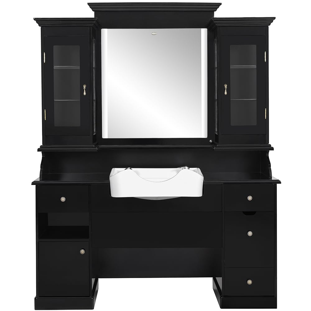 DIR Barber Station with Sink Beauty Styling Station and Sink Combination MOHEGAN, Black