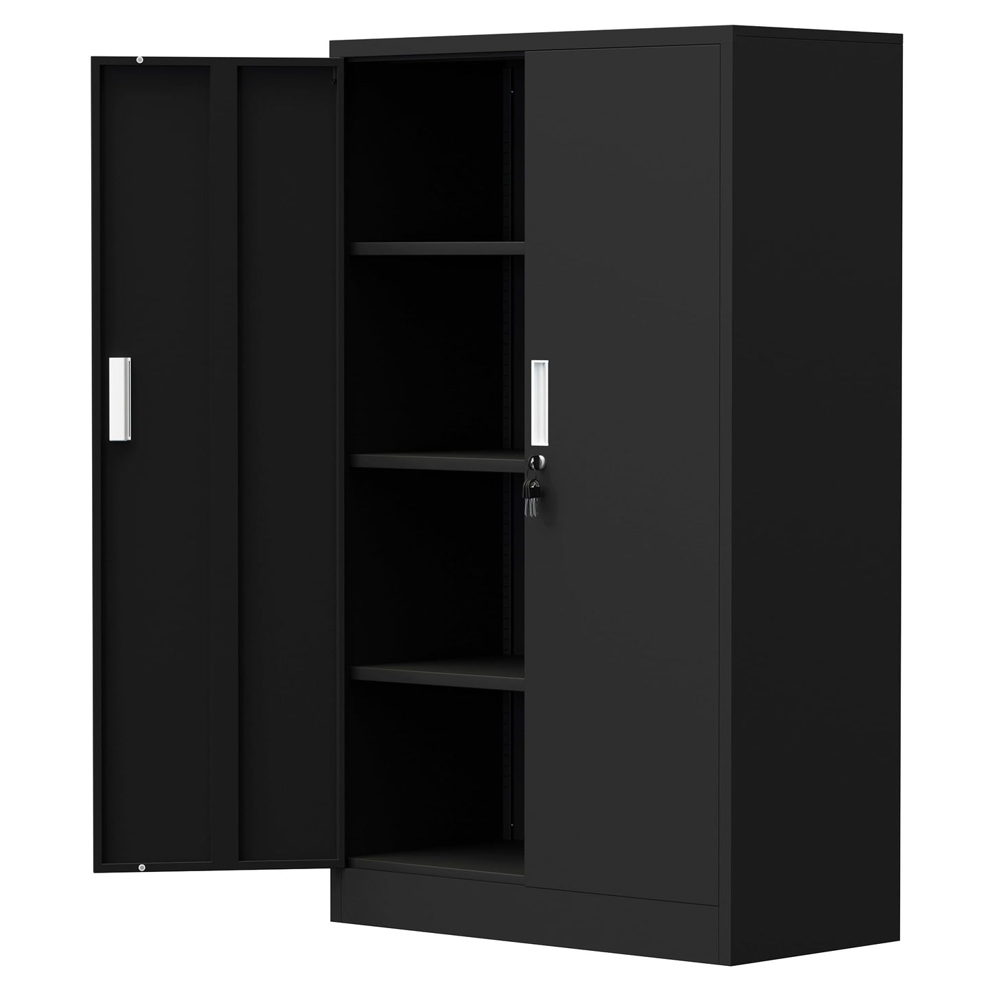 iJINGUR Metal Storage Cabinet with Locking Doors and Adjustable Shelves, 53.5-Inch Tall Lockable Storage Cabinets for Home Office Garage Kitchen Pantry (Black)