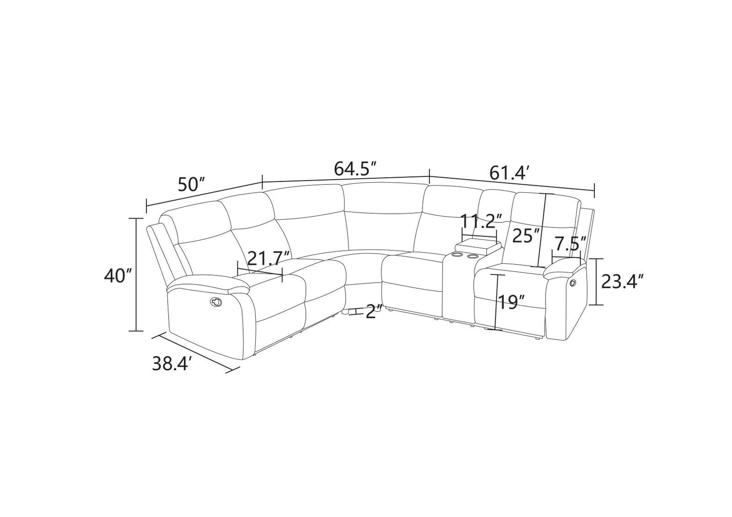 UOCFYK Recliner Sectional Sofa Set, L-Shaped Reclining Couch with 2 Recliner Seats, Reclining Corner Couches with Cup Holder and Storage Console for Home Theater & Living Room, Grey