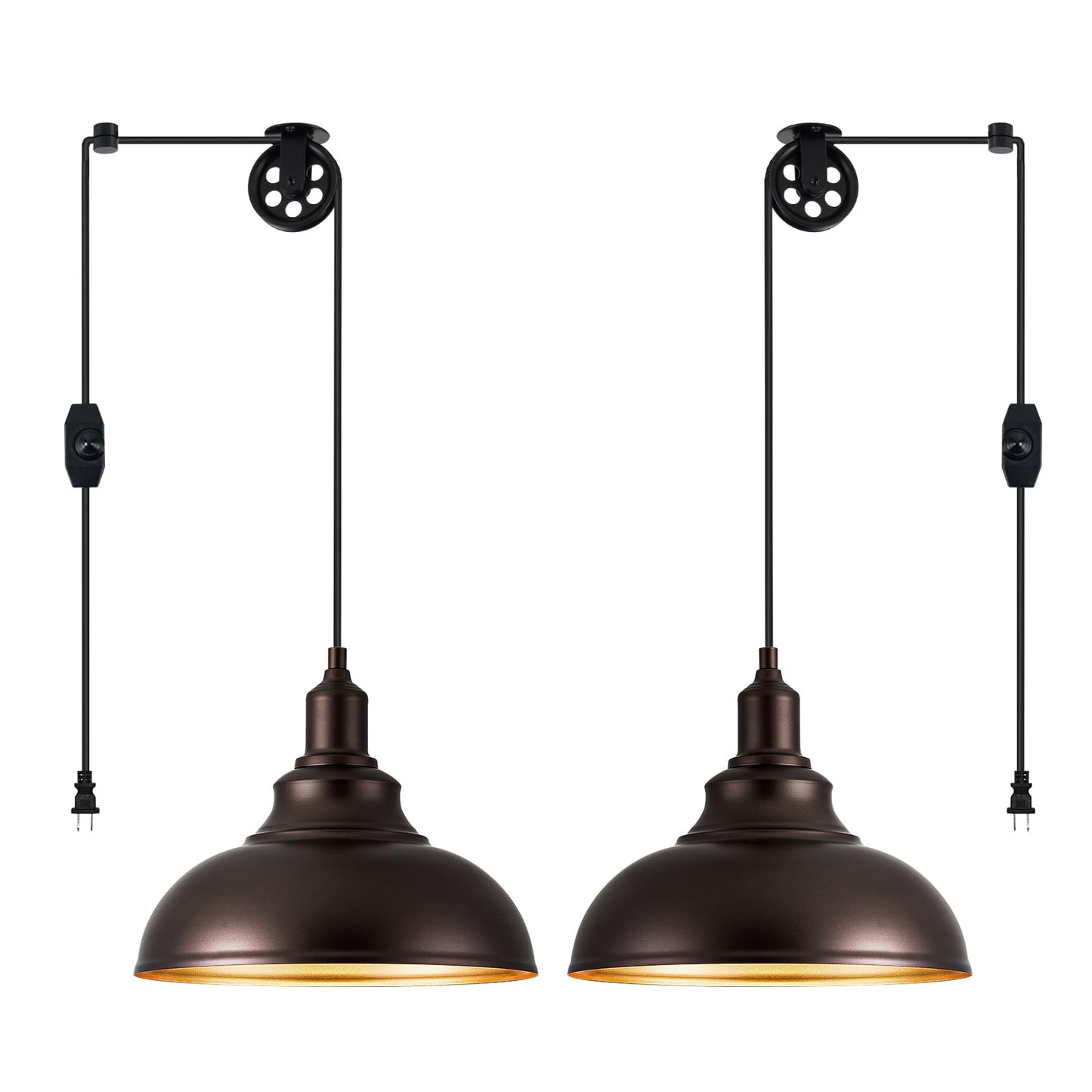 ALAISLYC Oil Rubbed Bronze Pendant Light, 2 Pack, Dimmable, Adjustable Pulley, Metal Hanging Lamps for Living Room, Kitchen, Bedroom