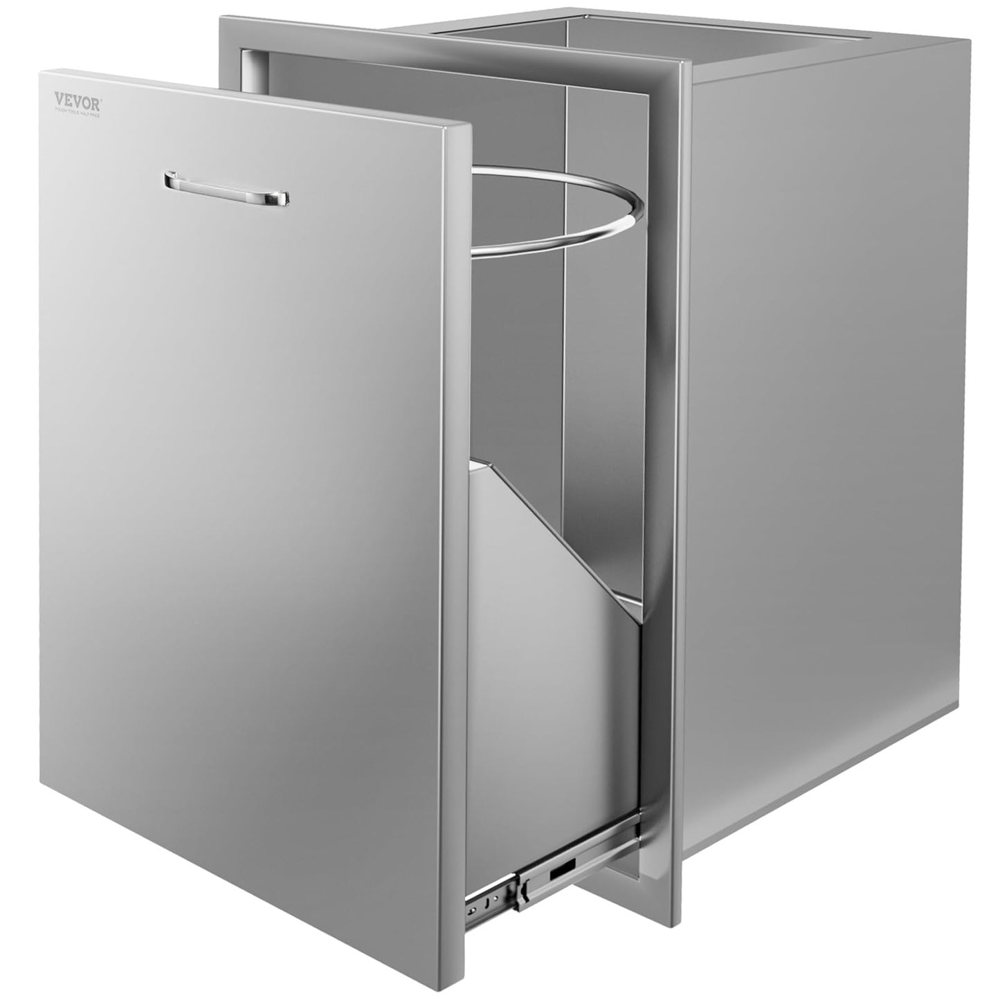 VEVOR Outdoor Kitchen Trash Drawer, 19.7"W x 29"H x 15.7"D Inch, Outdoor Kitchen Cabinets, Stainless Steel BBQ Island Drawers, Trash Pull Out Drawer, Outdoor Grill Drawers, BBQ Trash Bin(Not Included)