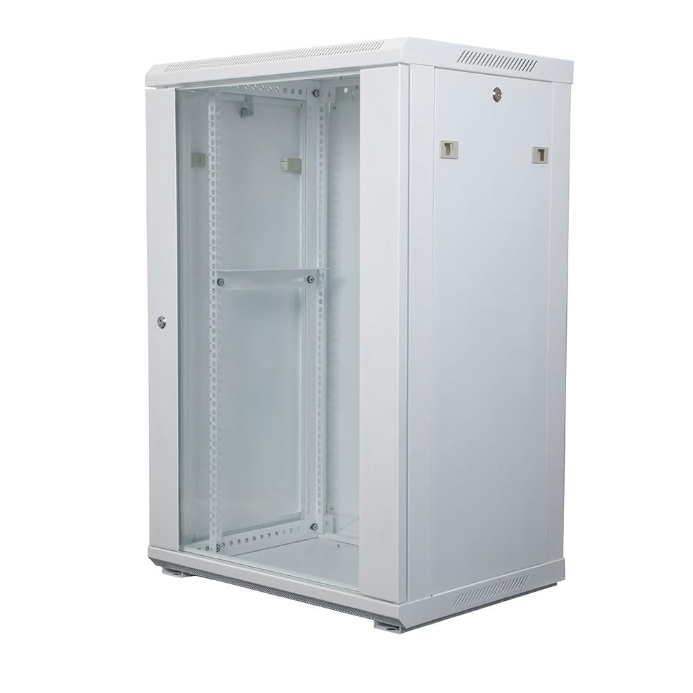 NavePoint 18U Network Cabinet with Glass Door – 18U Wall Mount Server Cabinet White 19” Rack for IT Equipment, AV Devices, Networking Equipment –17” Deep Server Rack Enclosure