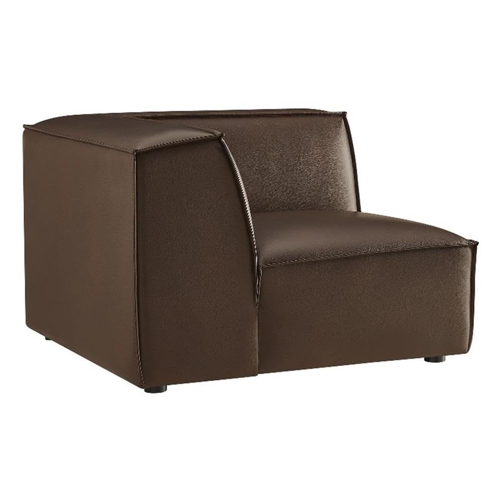 Modway Restore Faux Leather Modular Corner Chair in Espresso - Living Room Vegan Leather Upholstered Single-Arm Accent Armchair for Sectional Sofa with Coil Seat Support and French Piping